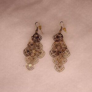 Beautifully crafted gold drop fan shaped cascade earrings etched metal